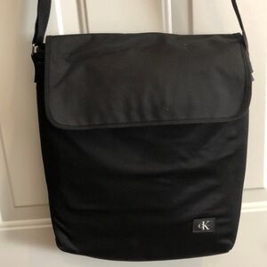 Calvin Klein Black Nylon Messenger Bag with Flap